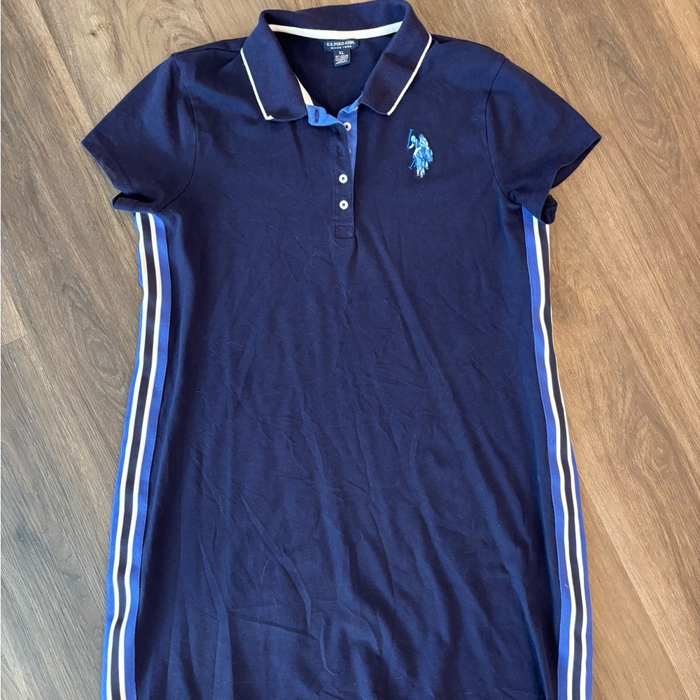 Navy Polo Dress with Blue Accents